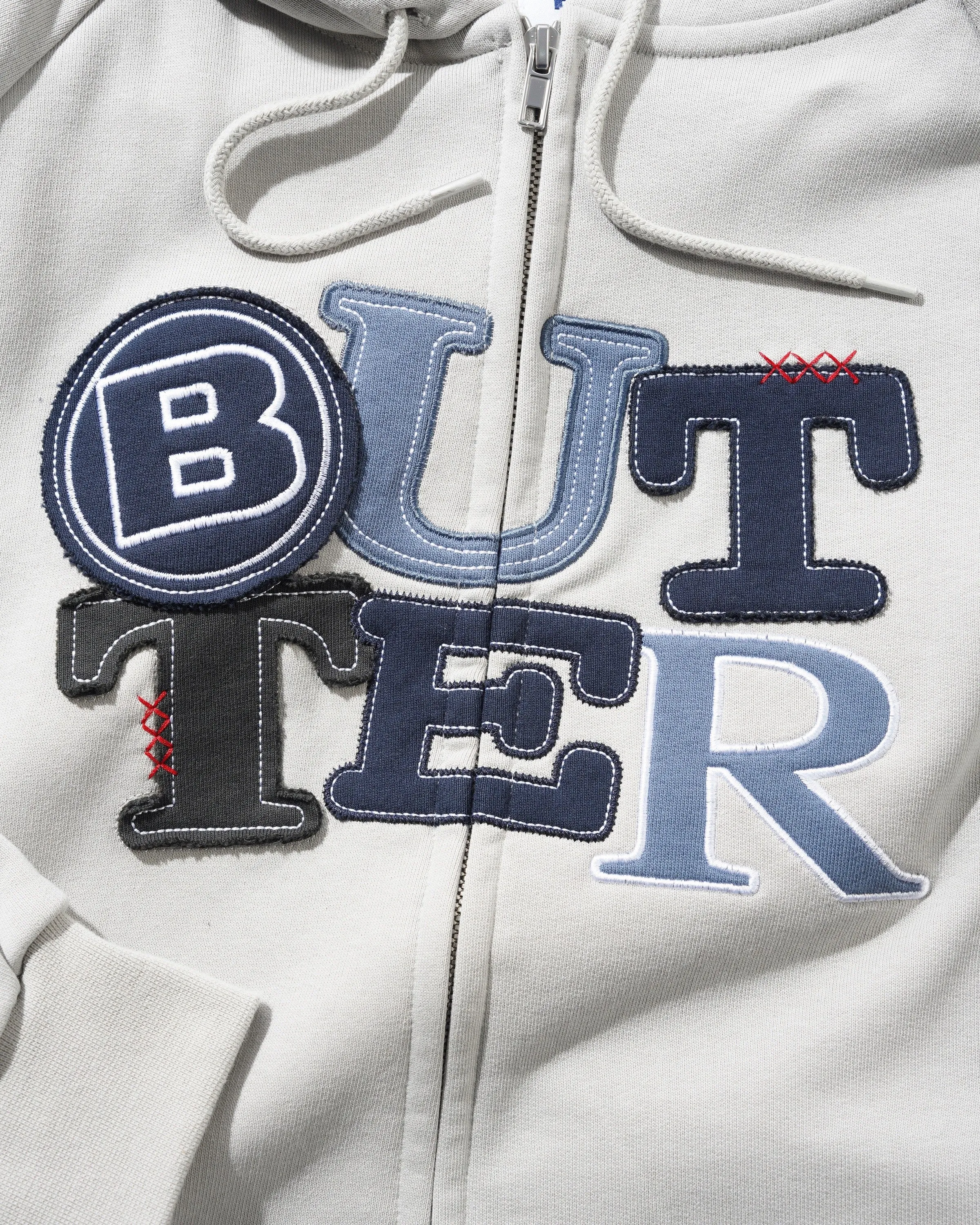 Patchwork Zip-Thru Hood, Cement sold by Butter product image thumbnail 2