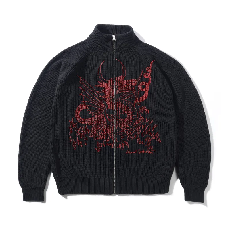 Dragon Knit Zip-Thru Sweater, Black / Red made by Butter