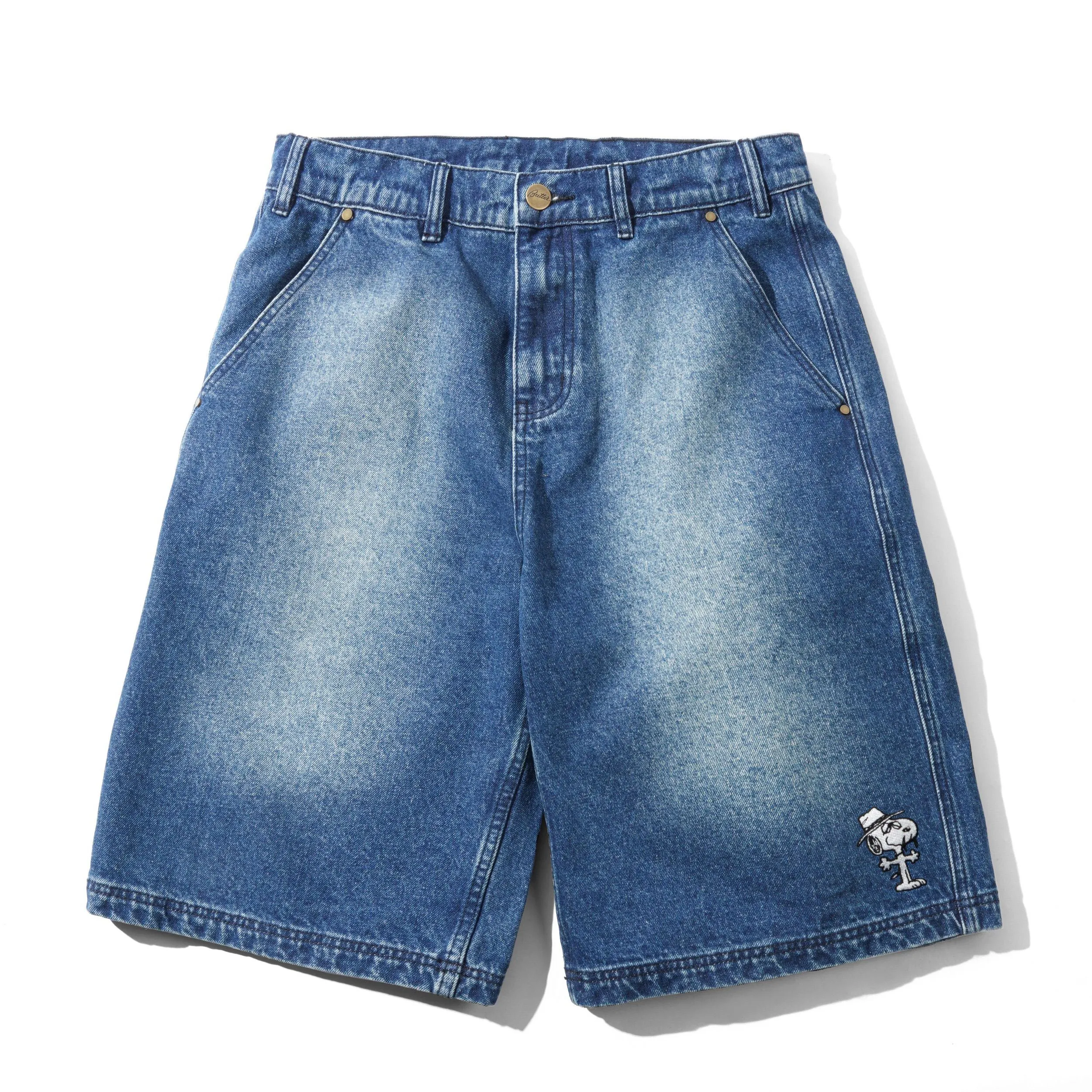 Spike Work Shorts, Distressed Indigo sold by Butter
