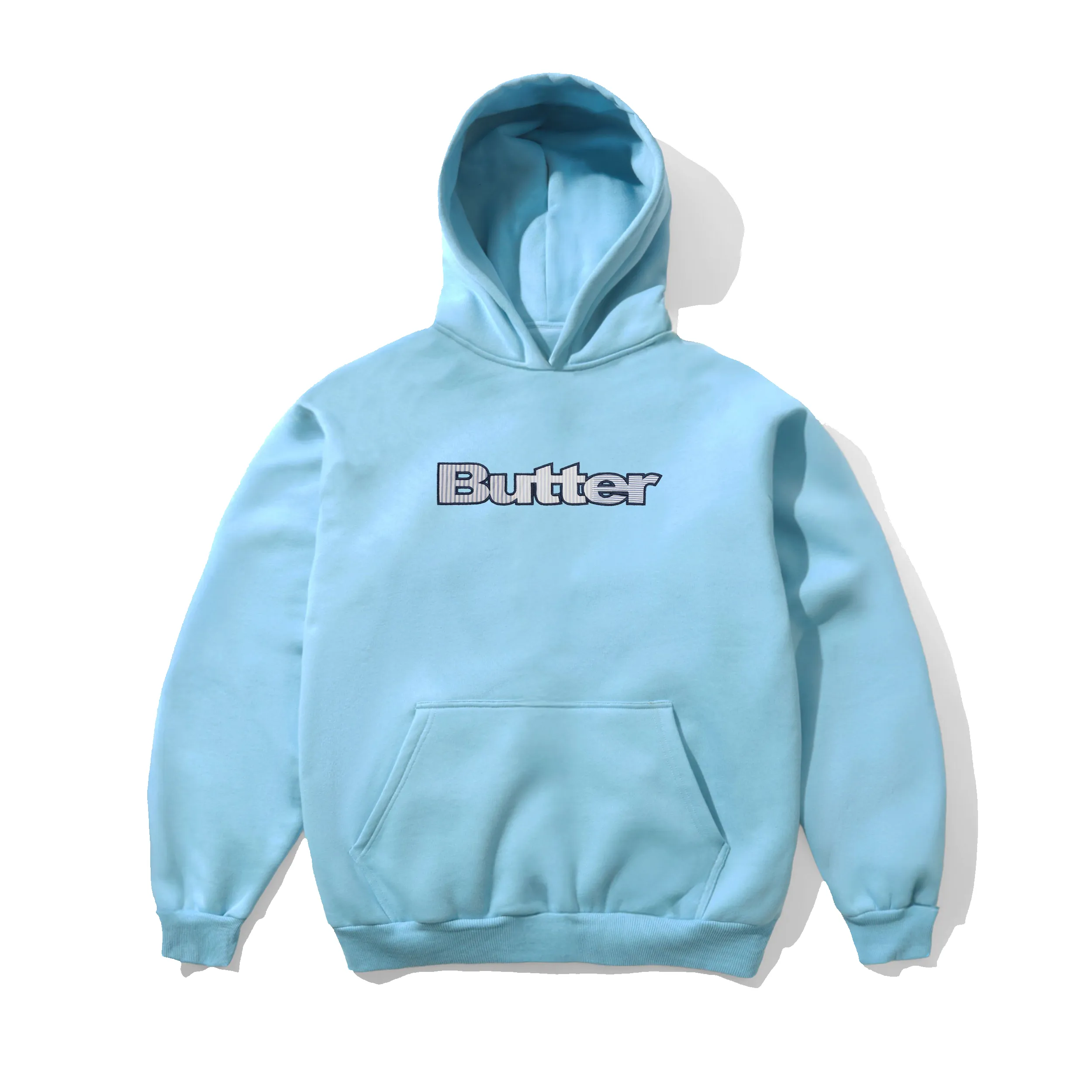 Stripe Logo Applique Pullover Hood, Sky sold by Butter