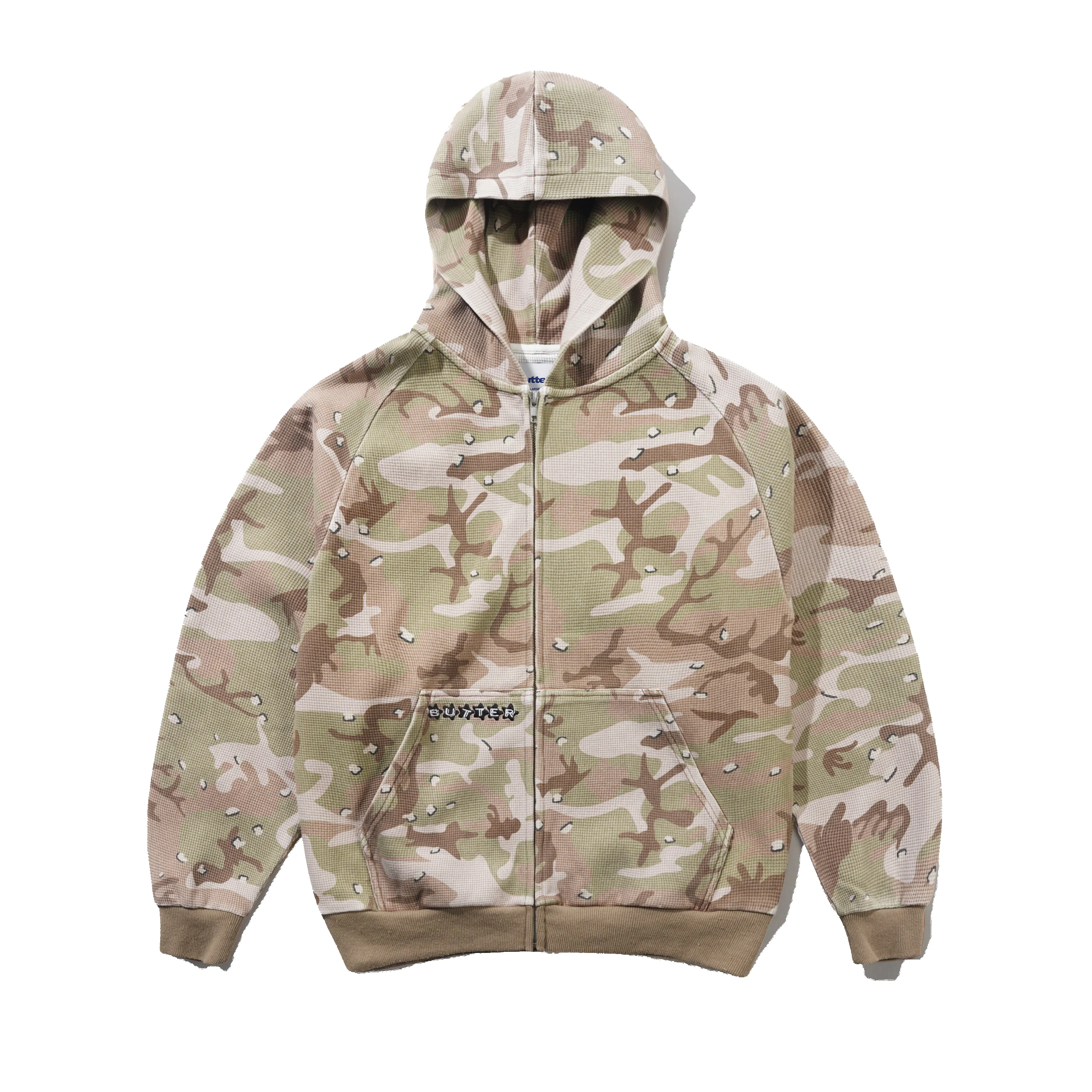 Stars Waffle Zip-Thru Hood, Desert Camo sold by Butter