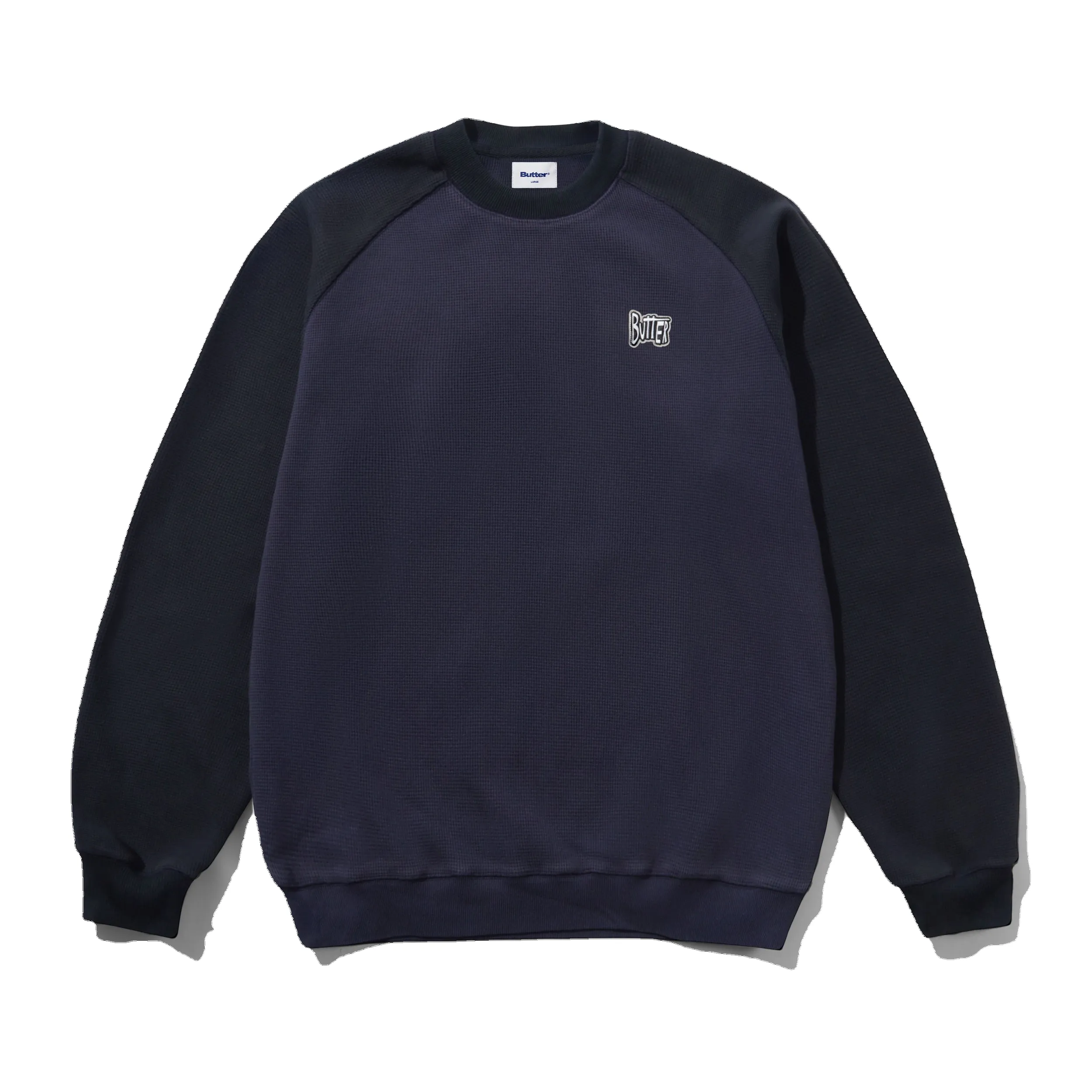 Sketch Waffle Crewneck, Slate / Navy sold by Butter
