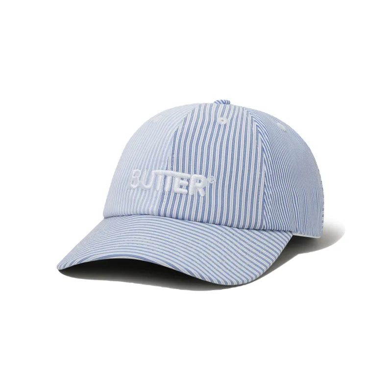 Rounded Logo 6 Panel Cap, French Blue Stripe made by Butter