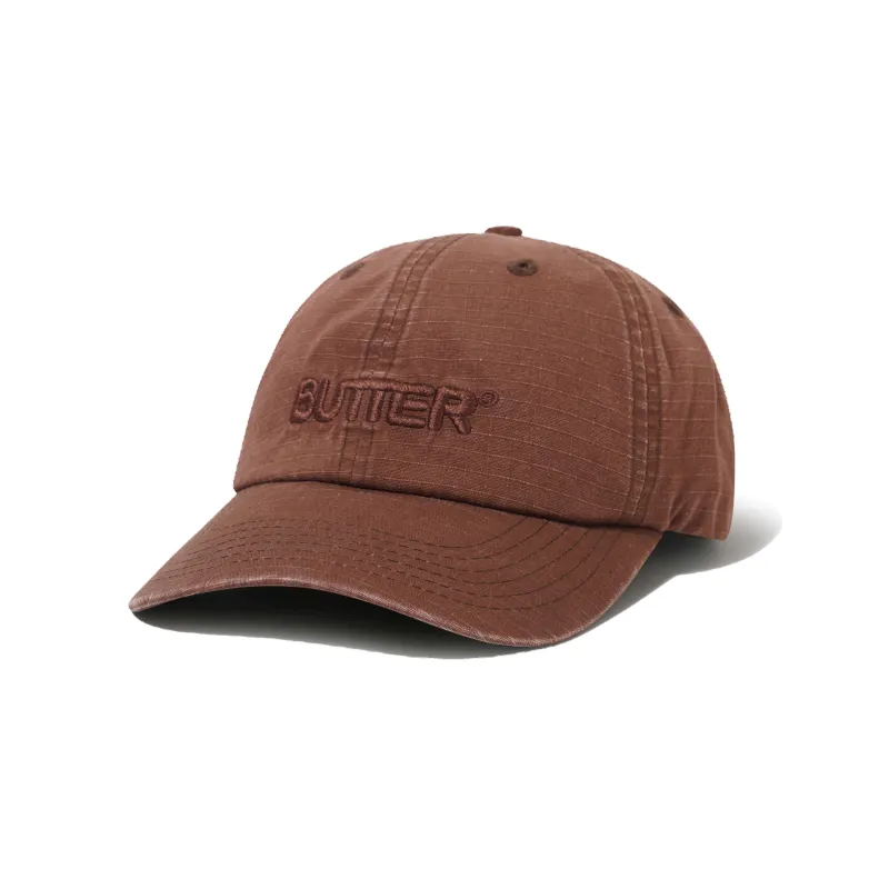 Ripstop Rounded Logo 6 Panel Cap, Washed Brown made by Butter