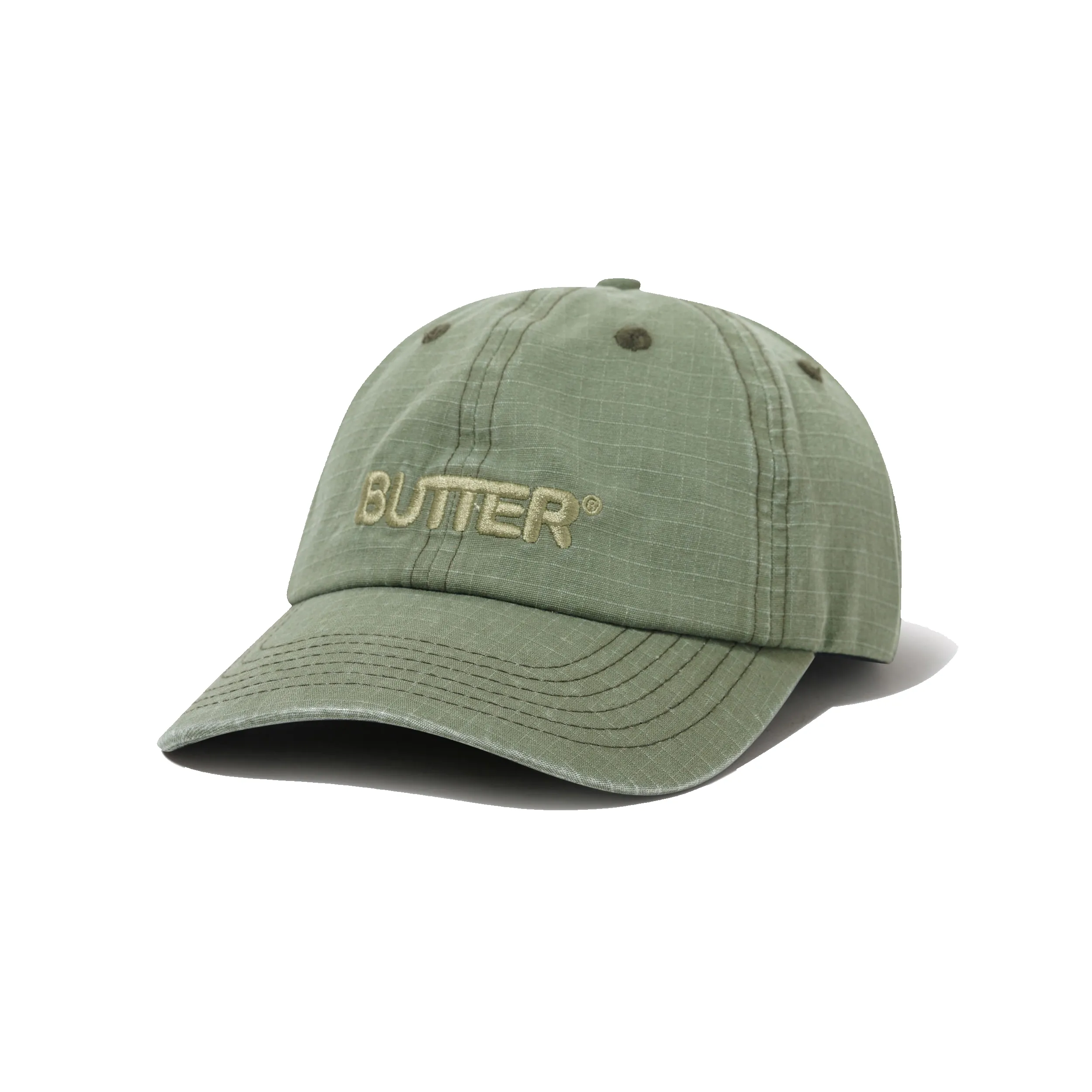 Ripstop Rounded Logo 6 Panel Cap, Washed Army sold by Butter