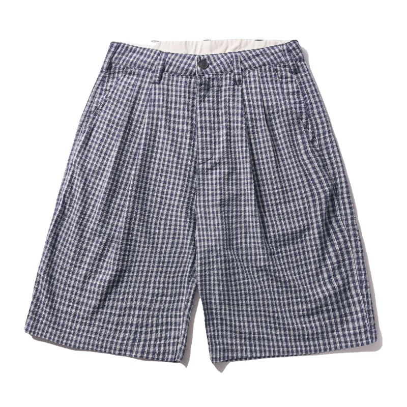 Pleated Shorts, Navy Plaid made by Butter
