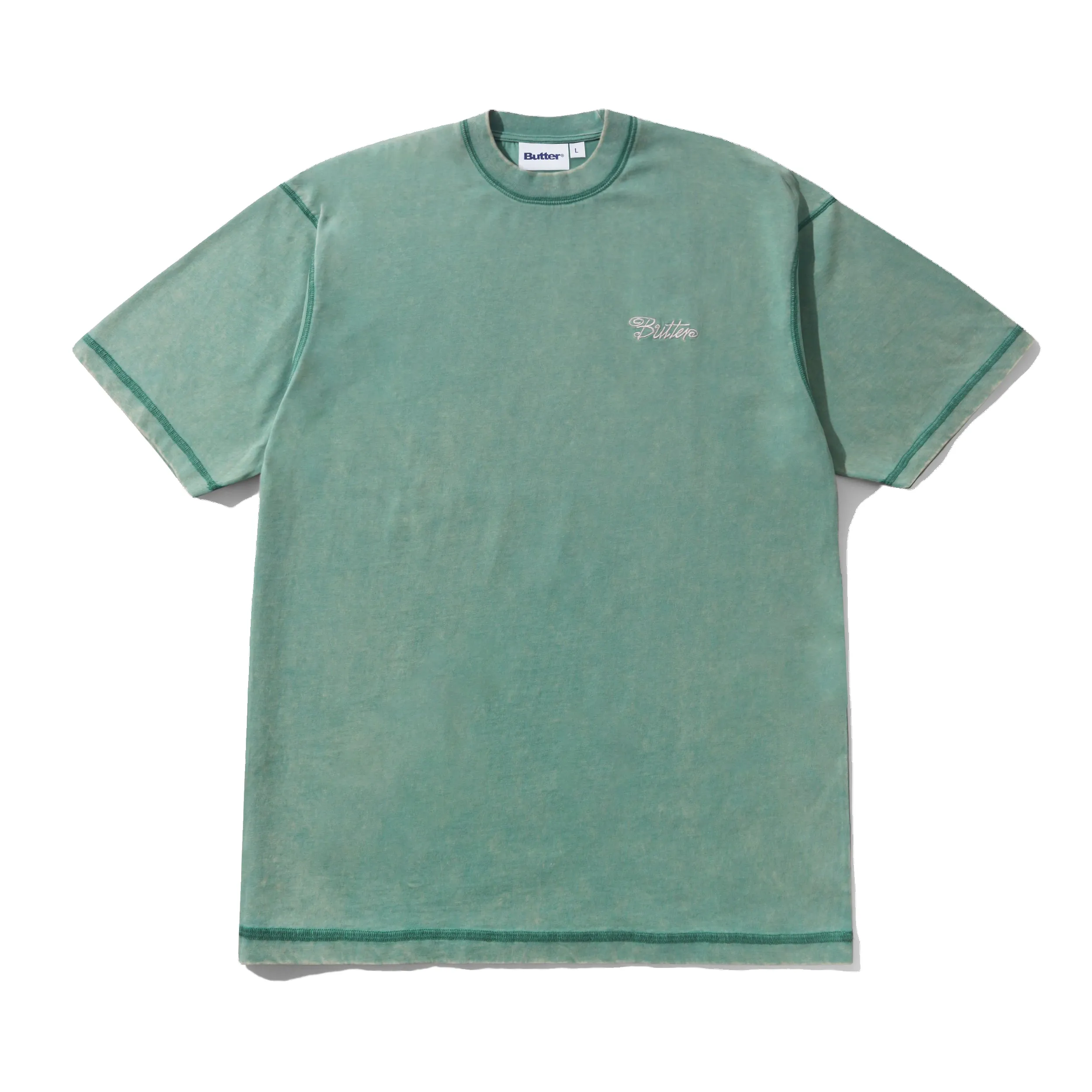 Jive Overlock Stitch Tee, Distressed Jade sold by Butter
