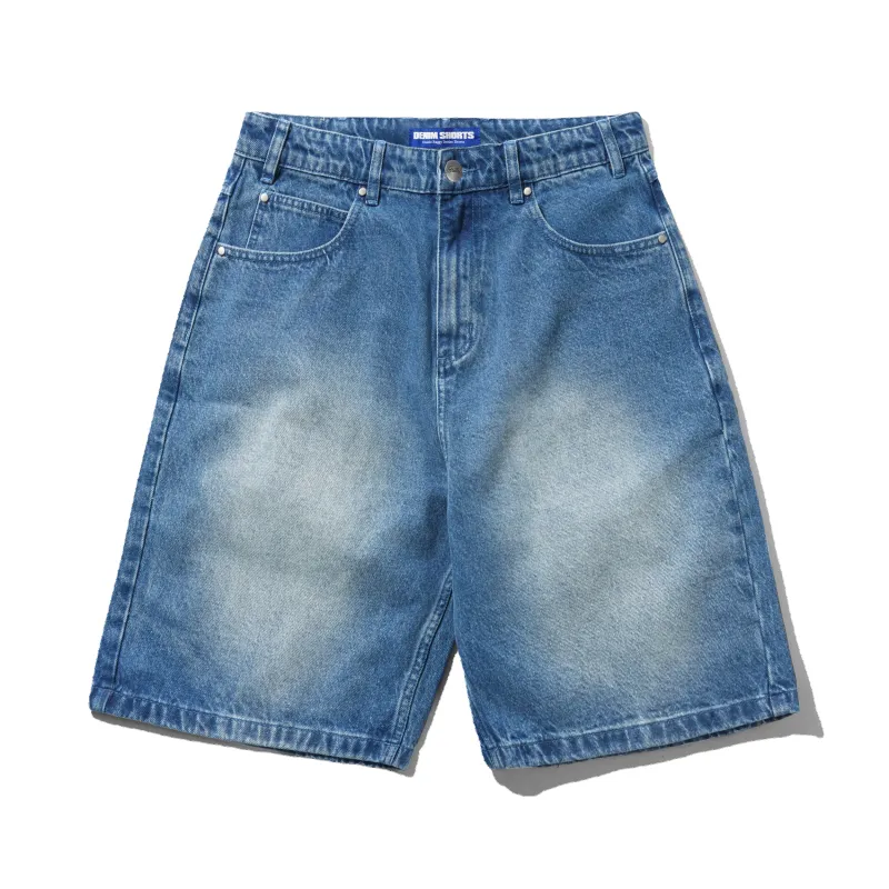 Drummer Baggy Denim Shorts, Stone Wash Blue made by Butter