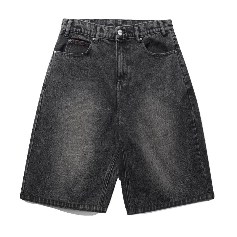 Distressed Big Denim Shorts, Gun Metal made by Butter