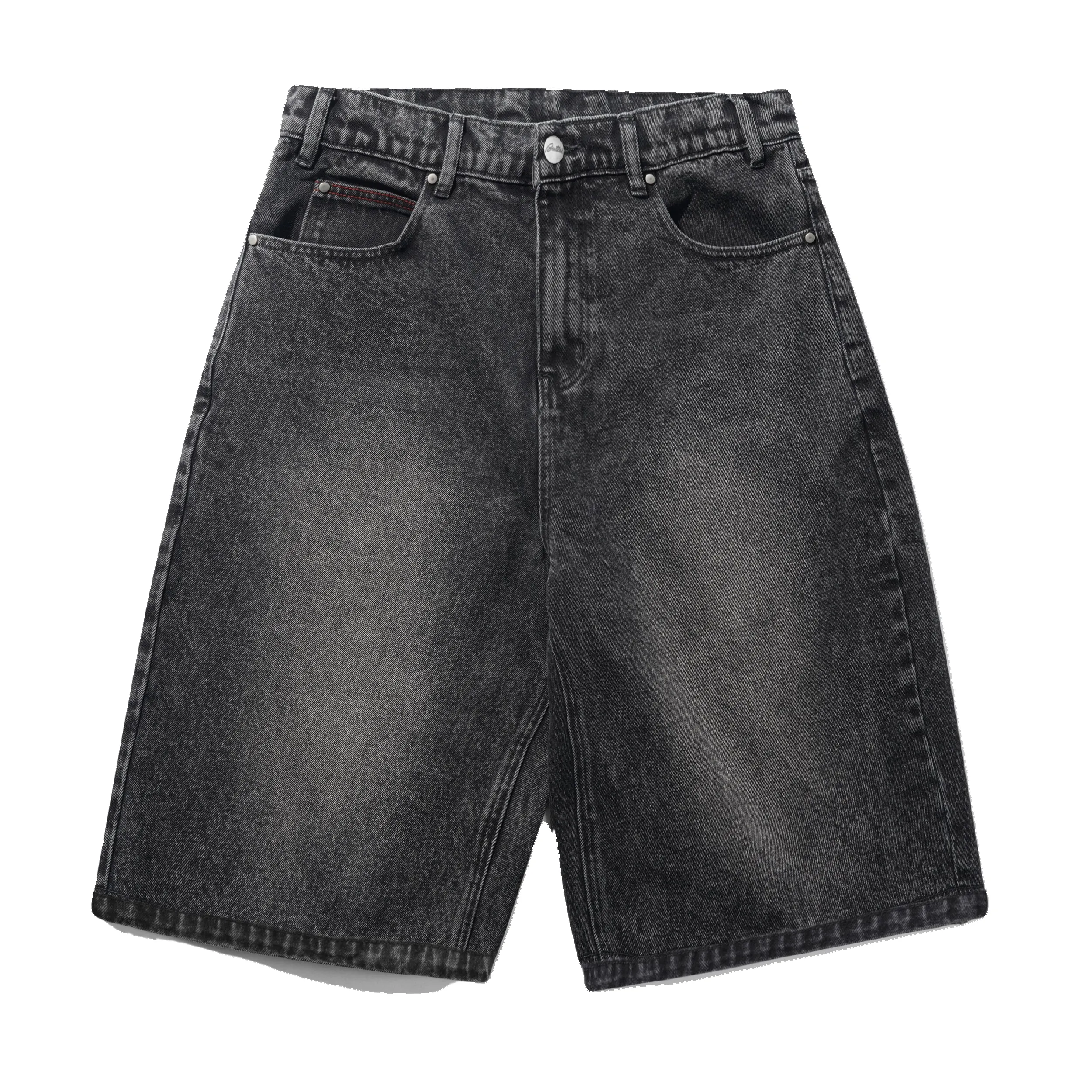 Distressed Big Denim Shorts, Gun Metal sold by Butter