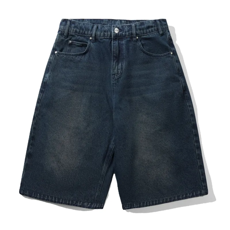 Distressed Big Denim Shorts, Washed Dark Blue made by Butter
