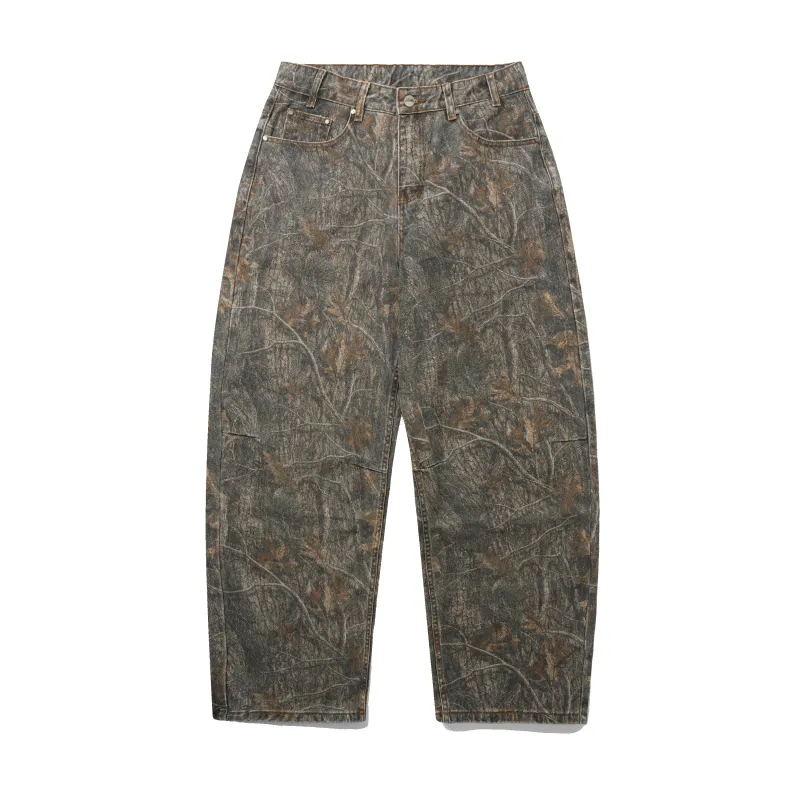 Wide Cut Denim Jeans, Forest Camo made by Butter