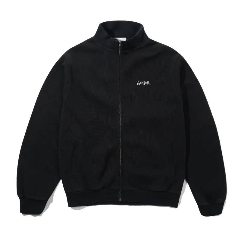 Funnel Neck Waffle Zip-Thru, Washed Black made by Butter