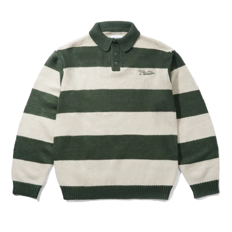 Jive Stripe Knit Sweater, Forest / Cream made by Butter