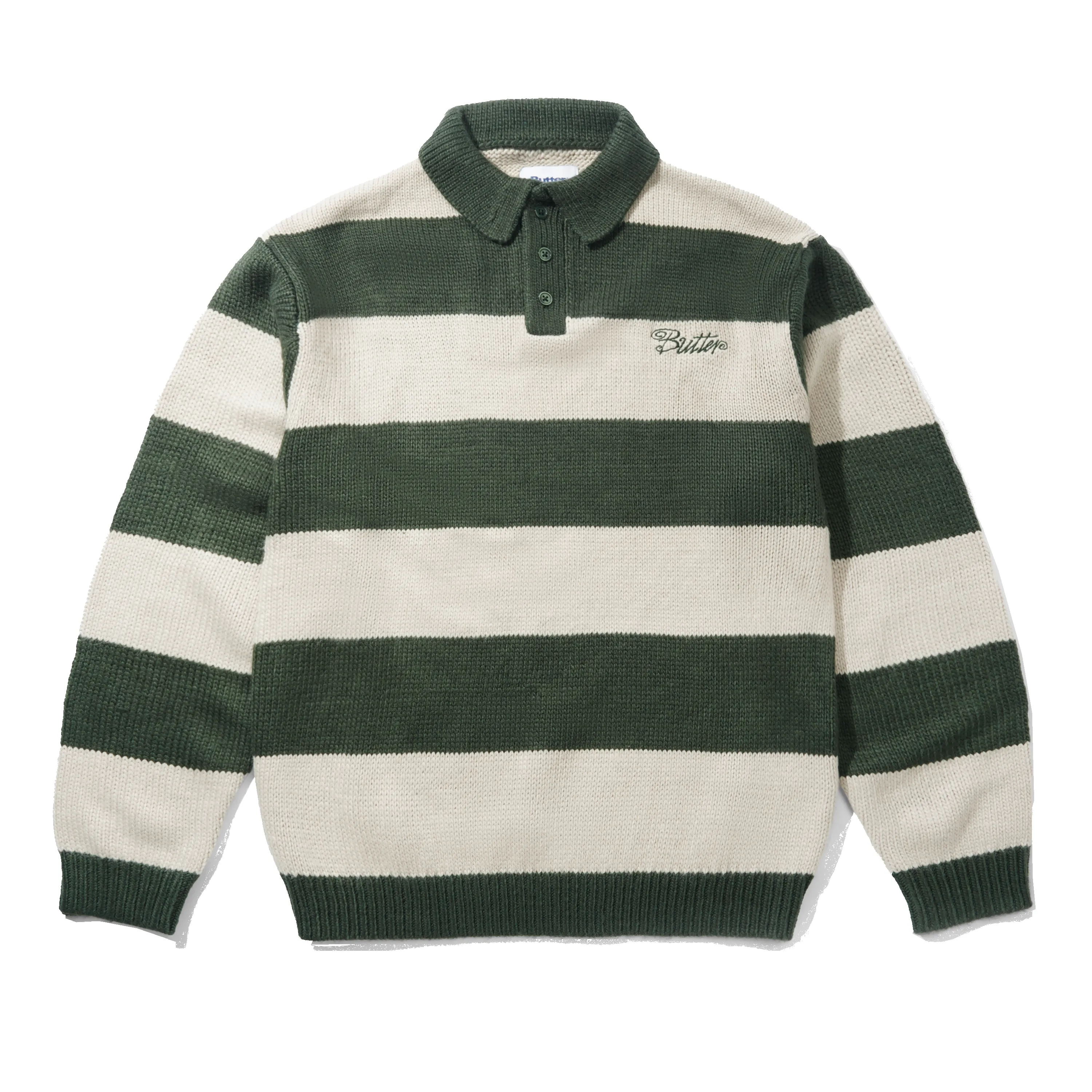Jive Stripe Knit Sweater, Forest / Cream sold by Butter