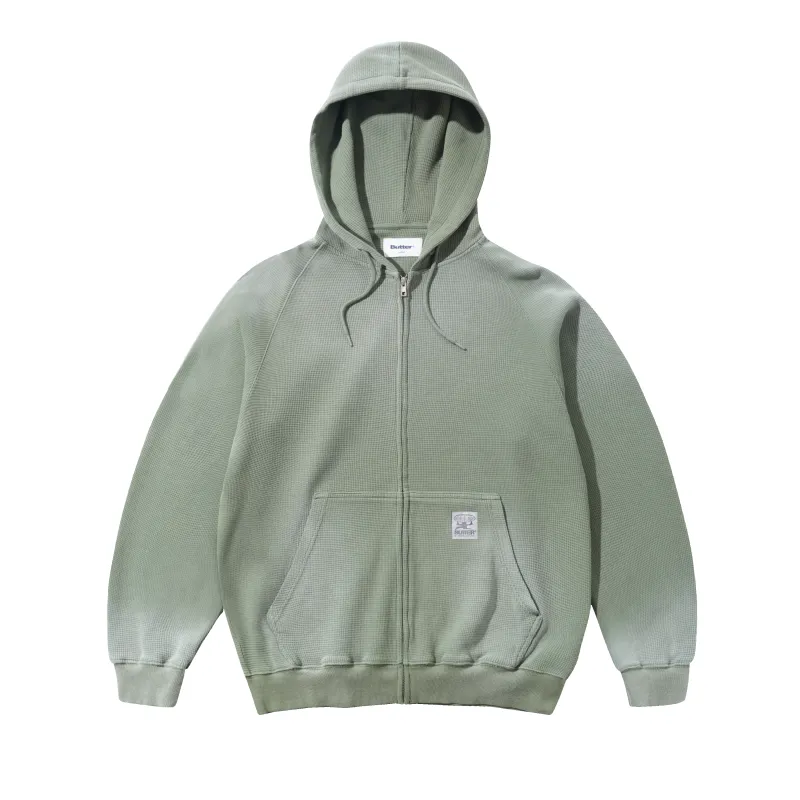 Faded Waffle Zip-Thru Hood, Washed Sage made by Butter