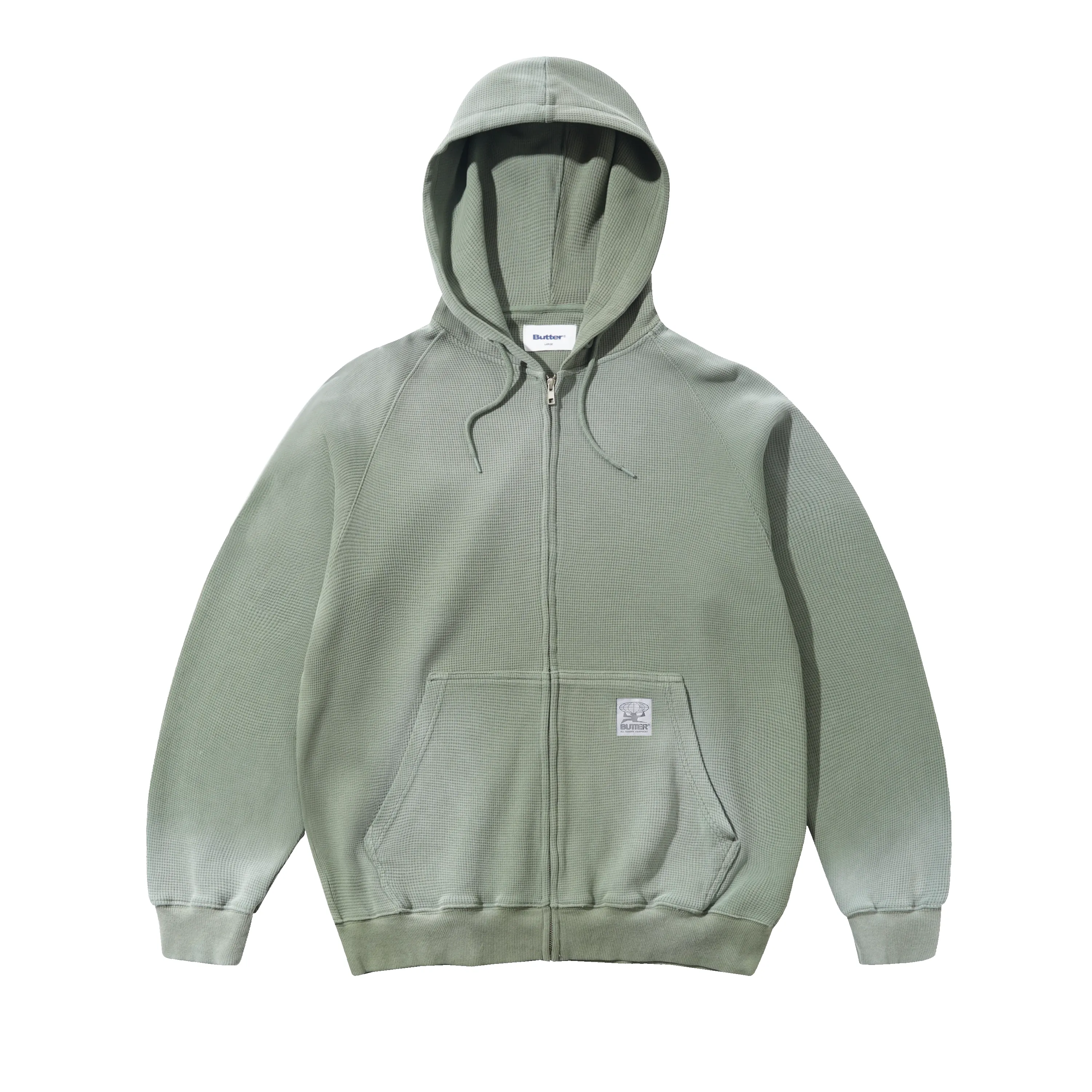 Faded Waffle Zip-Thru Hood, Washed Sage sold by Butter