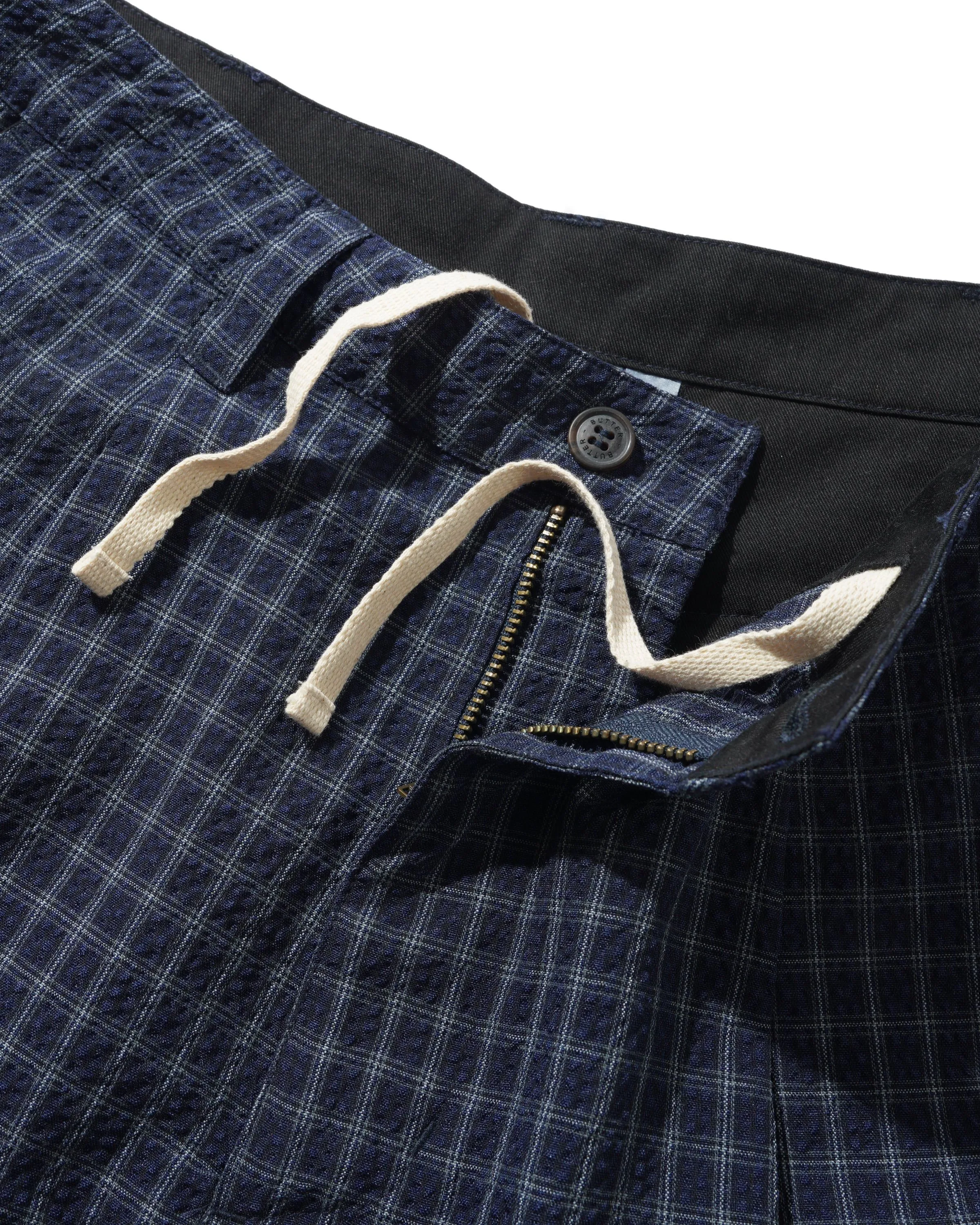 Seersucker Pleated Shorts, Navy Plaid sold by Butter product image thumbnail 3