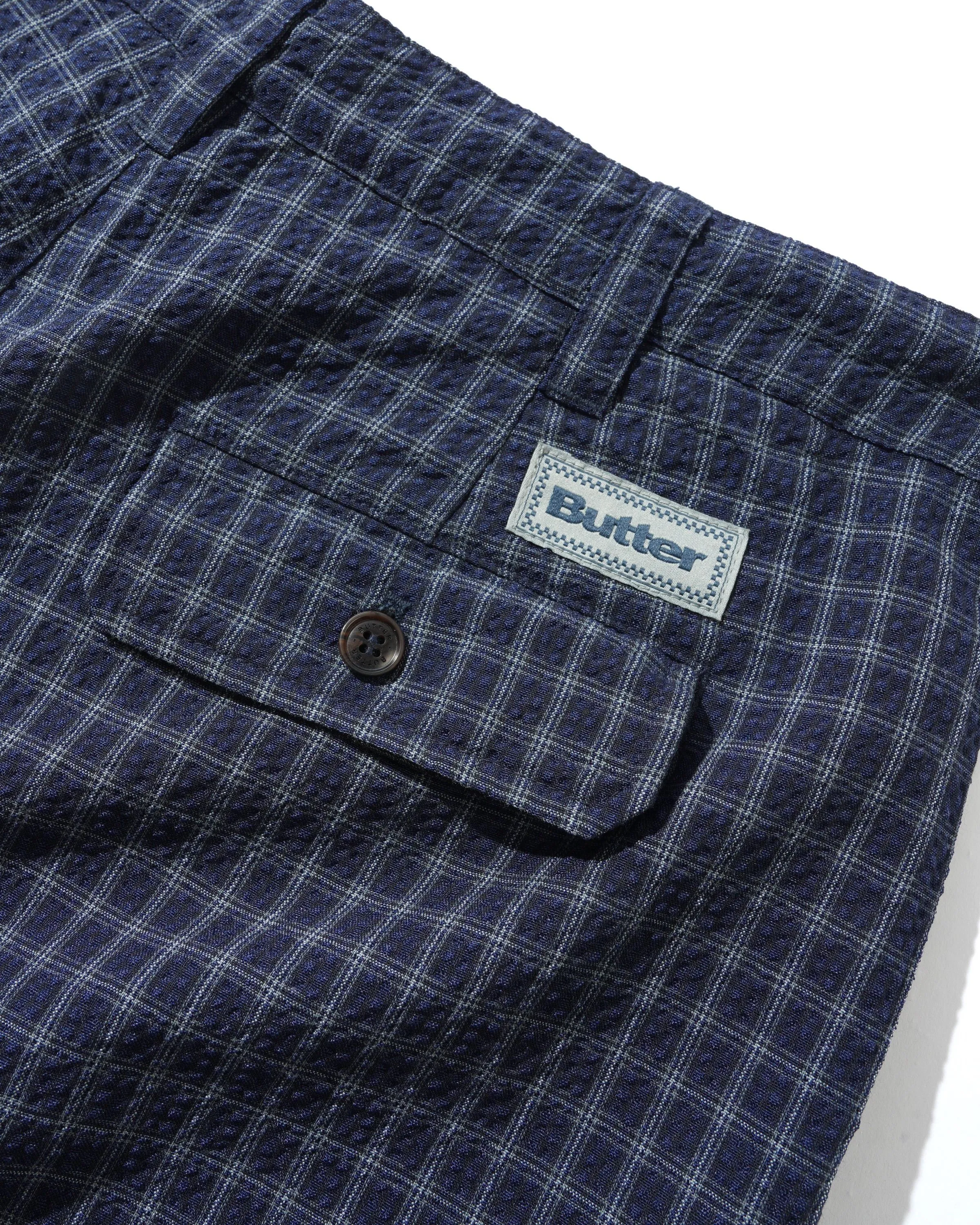 Seersucker Pleated Shorts, Navy Plaid sold by Butter product image thumbnail 4