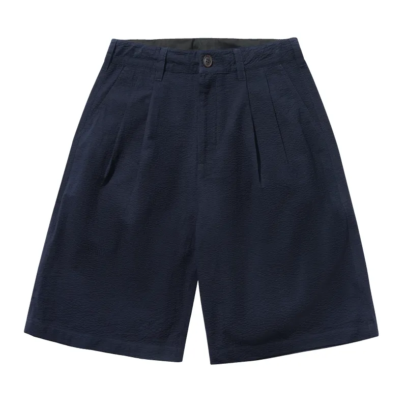 Seersucker Pleated Shorts, Overdyed Navy made by Butter