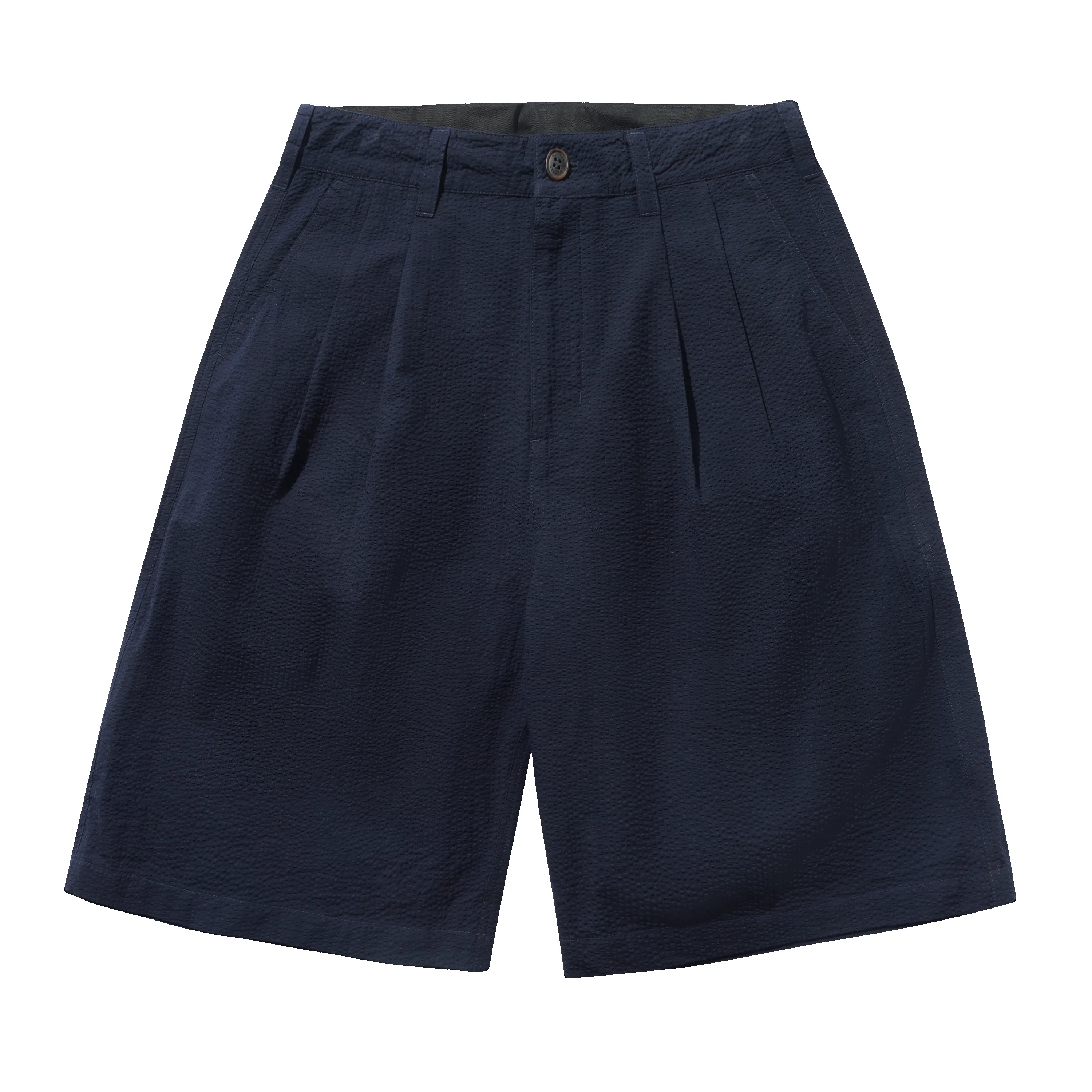 Seersucker Pleated Shorts, Overdyed Navy sold by Butter