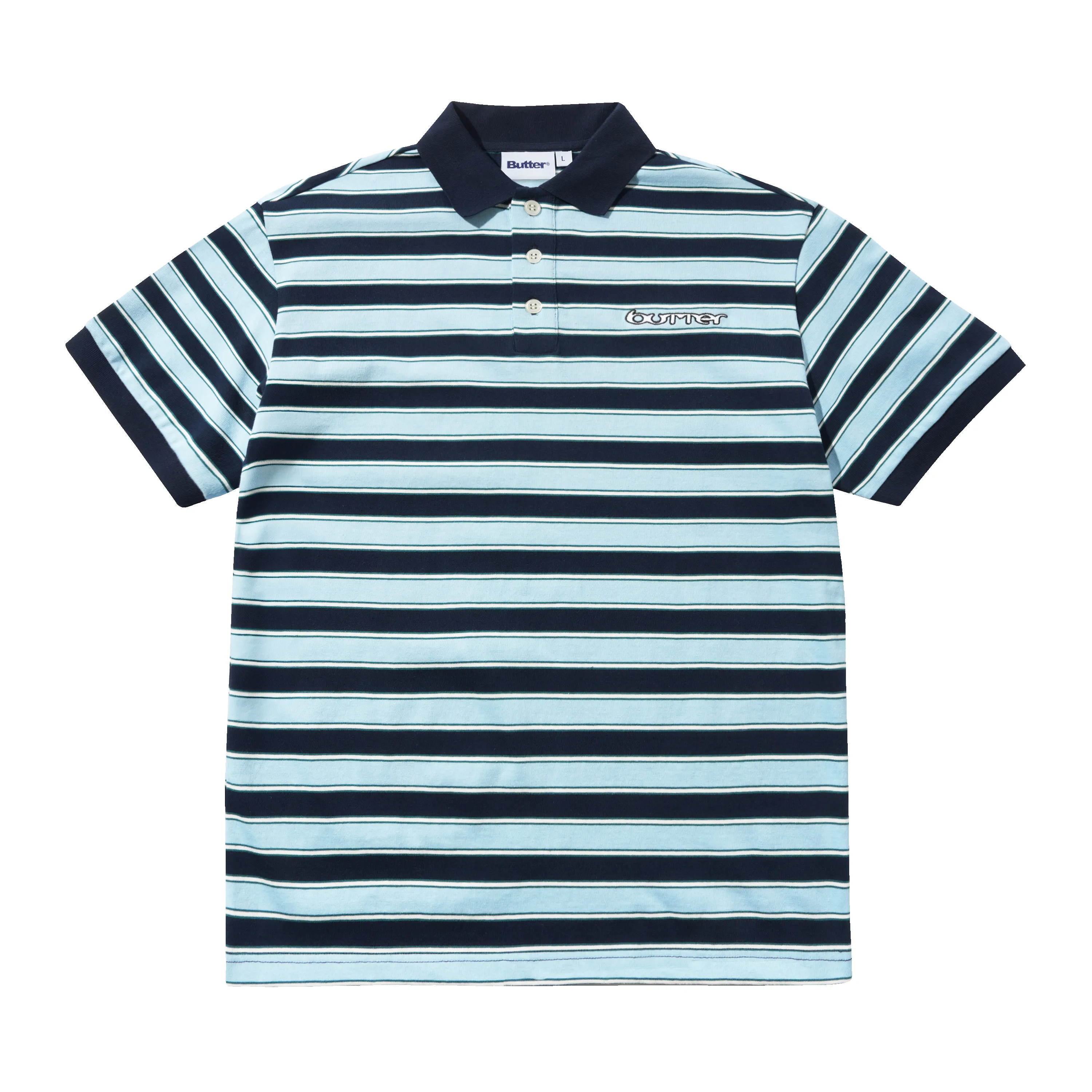 Witness Stripe Polo, Navy / Blue sold by Butter