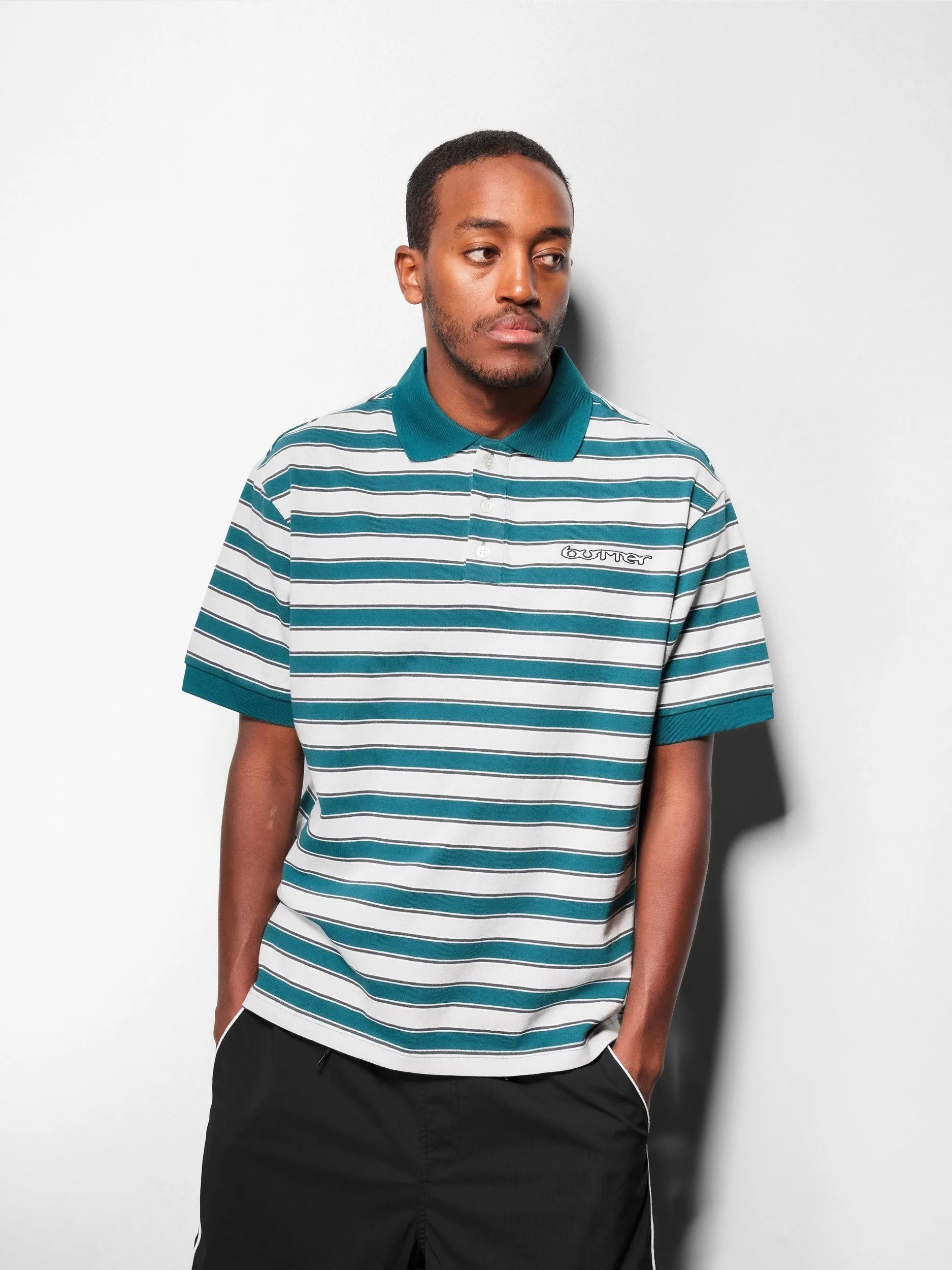 Witness Stripe Polo, Grey / Teal sold by Butter product image thumbnail 2