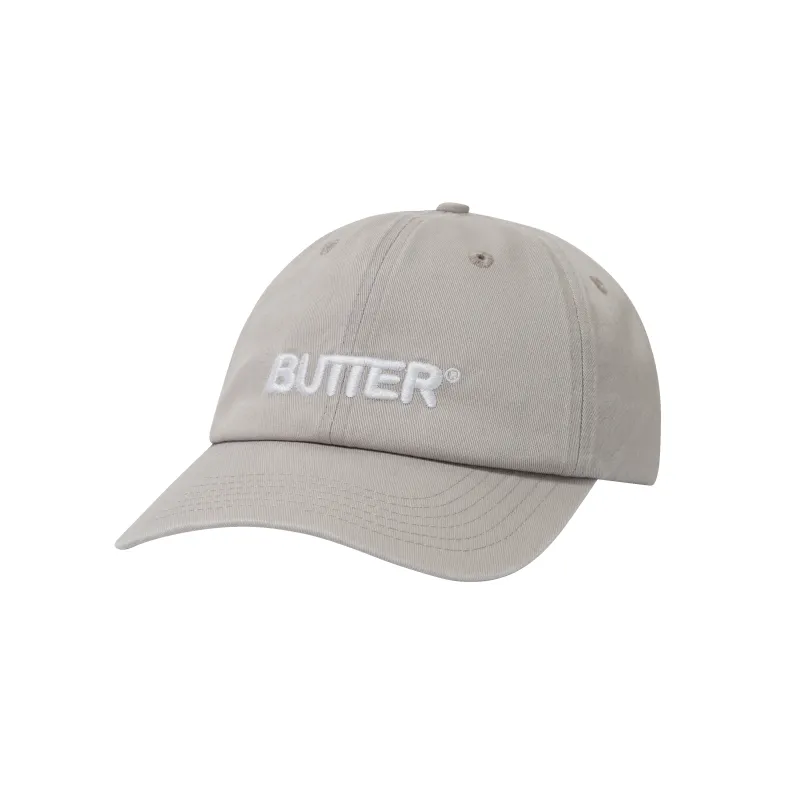 Rounded Logo 6 Panel Cap, Washed Light Grey made by Butter