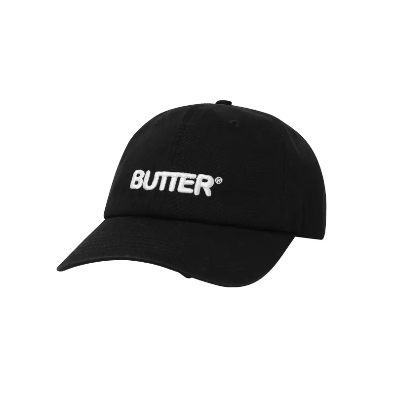 Rounded Logo 6 Panel Cap, Washed Black made by Butter