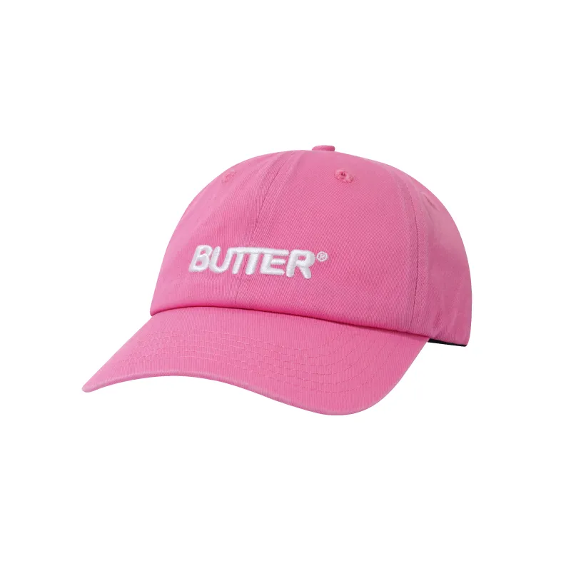 Rounded Logo 6 Panel Cap, Washed Pink made by Butter