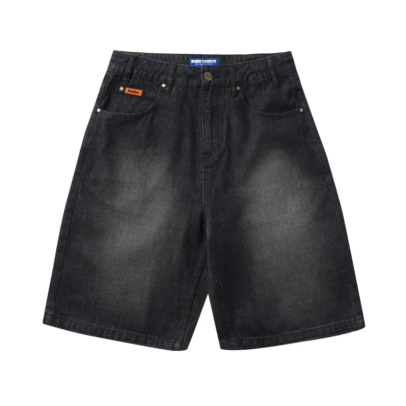 Baggy Denim Shorts, Slub Black made by Butter