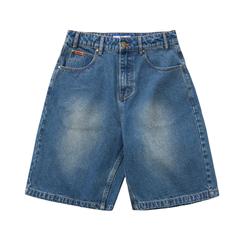 Baggy Denim Shorts, Distressed Indigo made by Butter