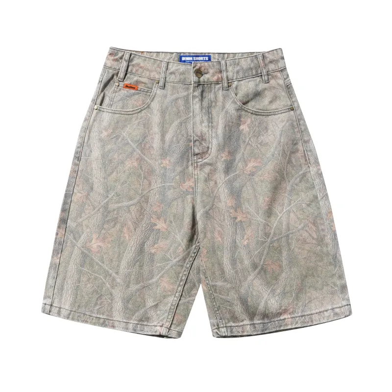 Baggy Denim Shorts, Forest Camo made by Butter