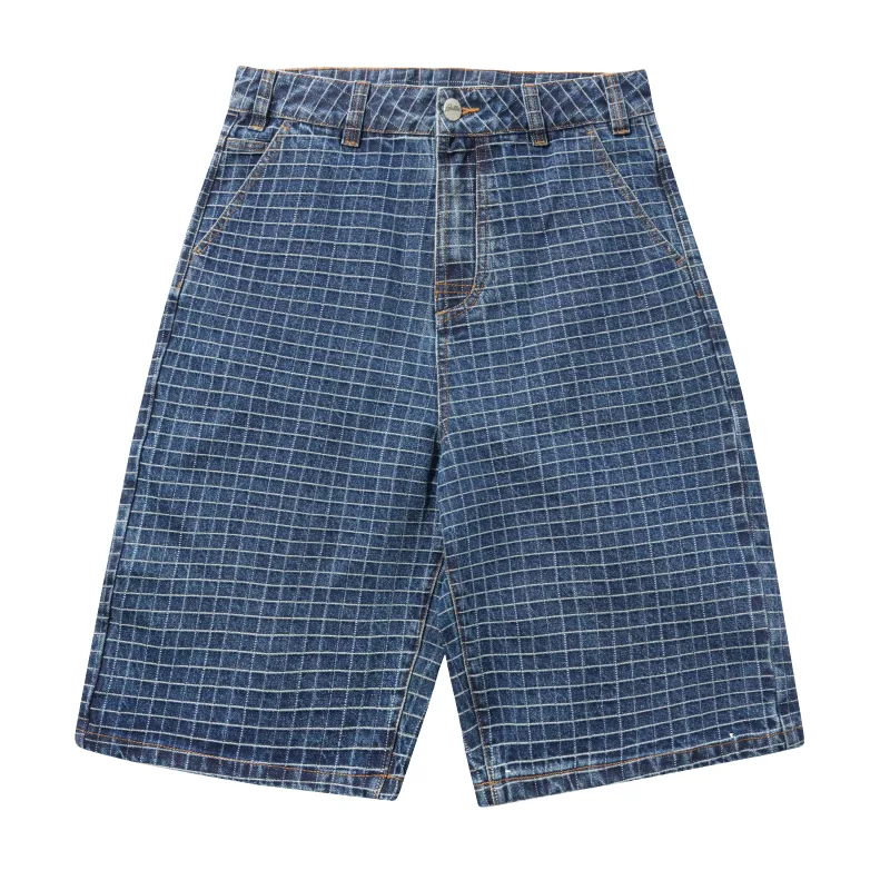 Big Grid Denim Shorts, Indigo made by Butter