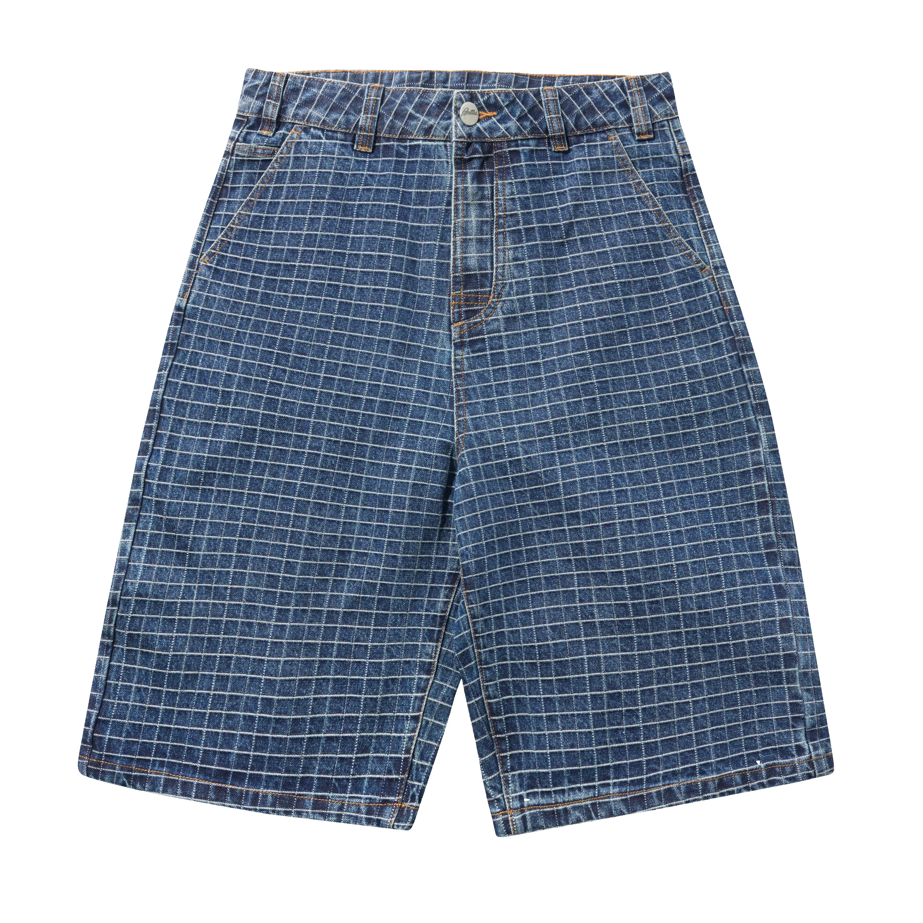Big Grid Denim Shorts, Indigo sold by Butter