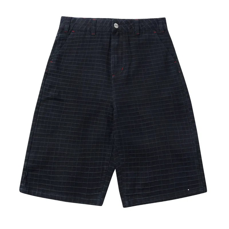Big Grid Denim Shorts, Overdyed Black made by Butter