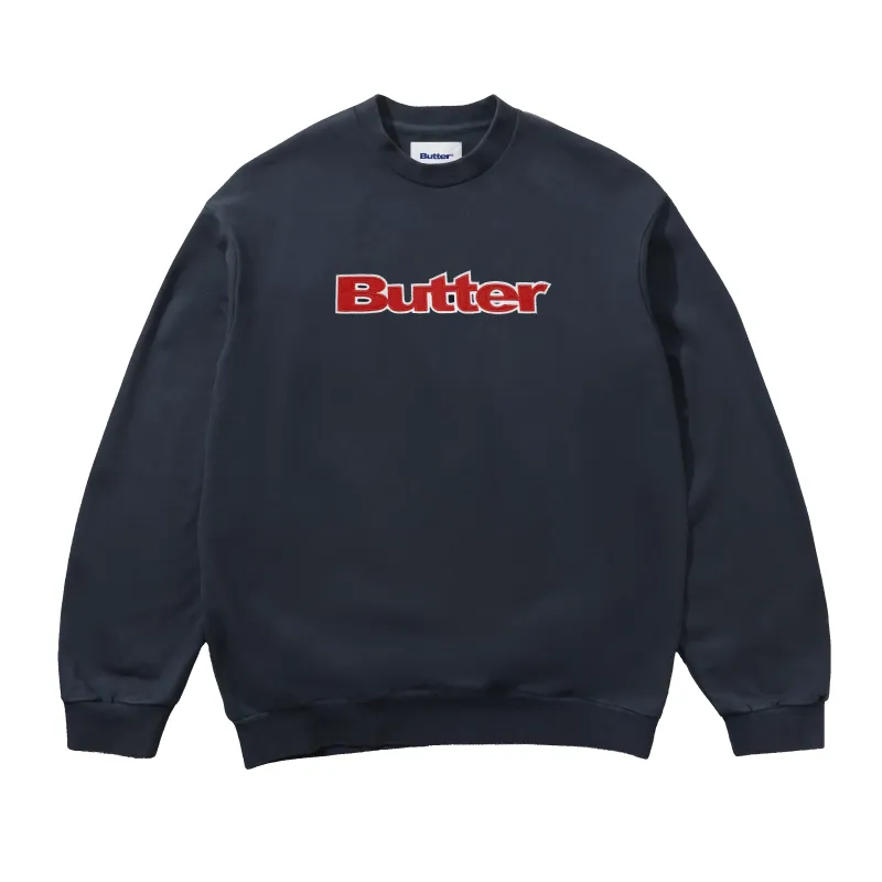 Satin Applique Logo Crewneck, Navy made by Butter
