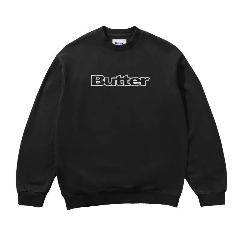 Satin Applique Logo Crewneck, Black made by Butter