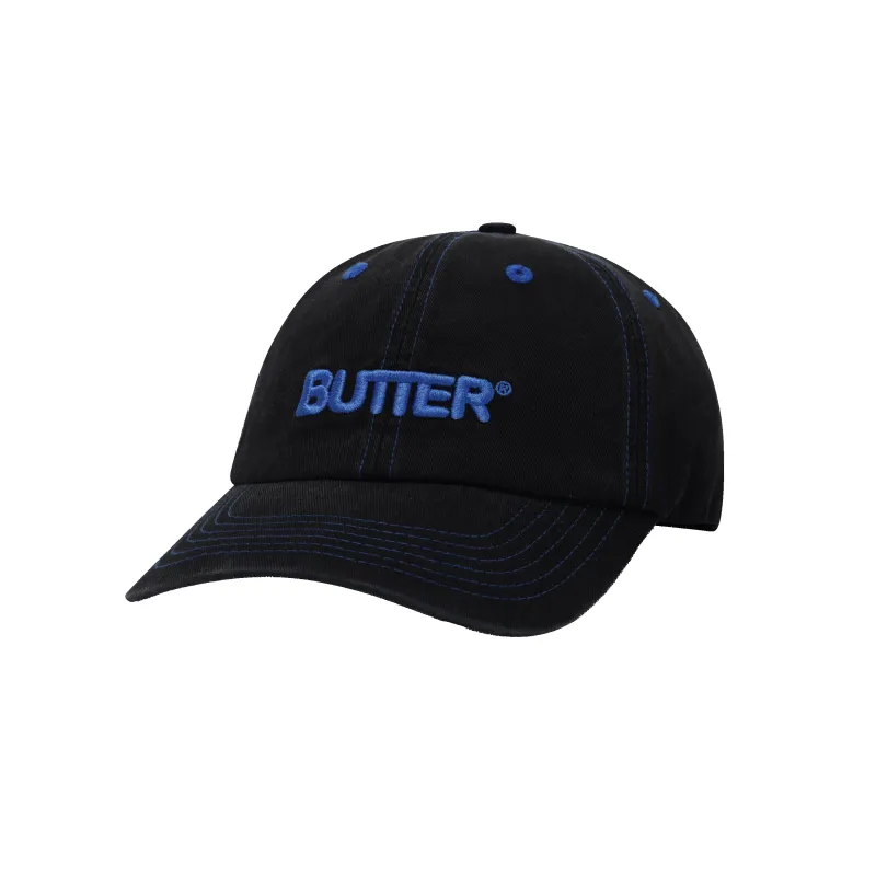 Rounded Logo 6 Panel Cap, Washed Black made by Butter