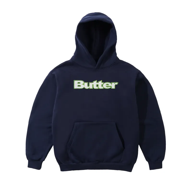 Satin Applique Pullover Hood, Navy made by Butter