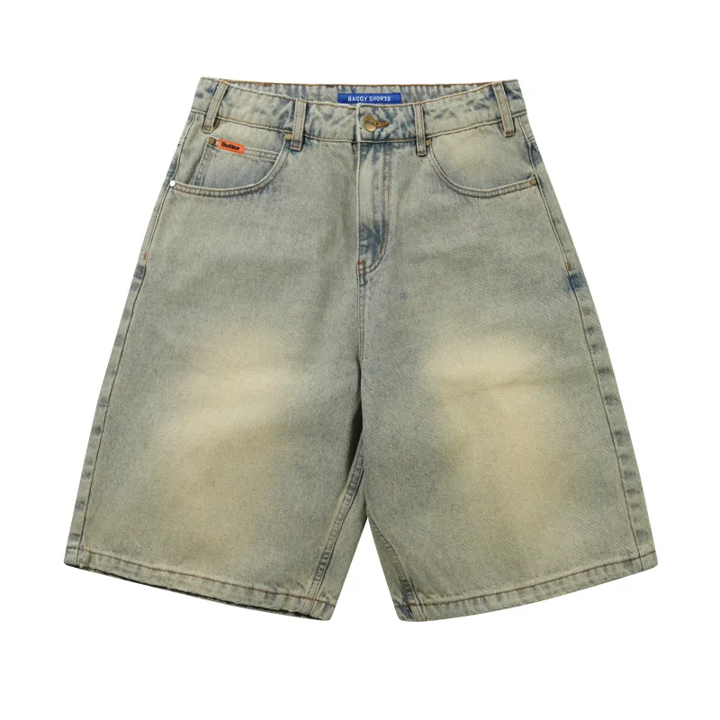 Baggy Denim Shorts, Distressed Light Blue made by Butter