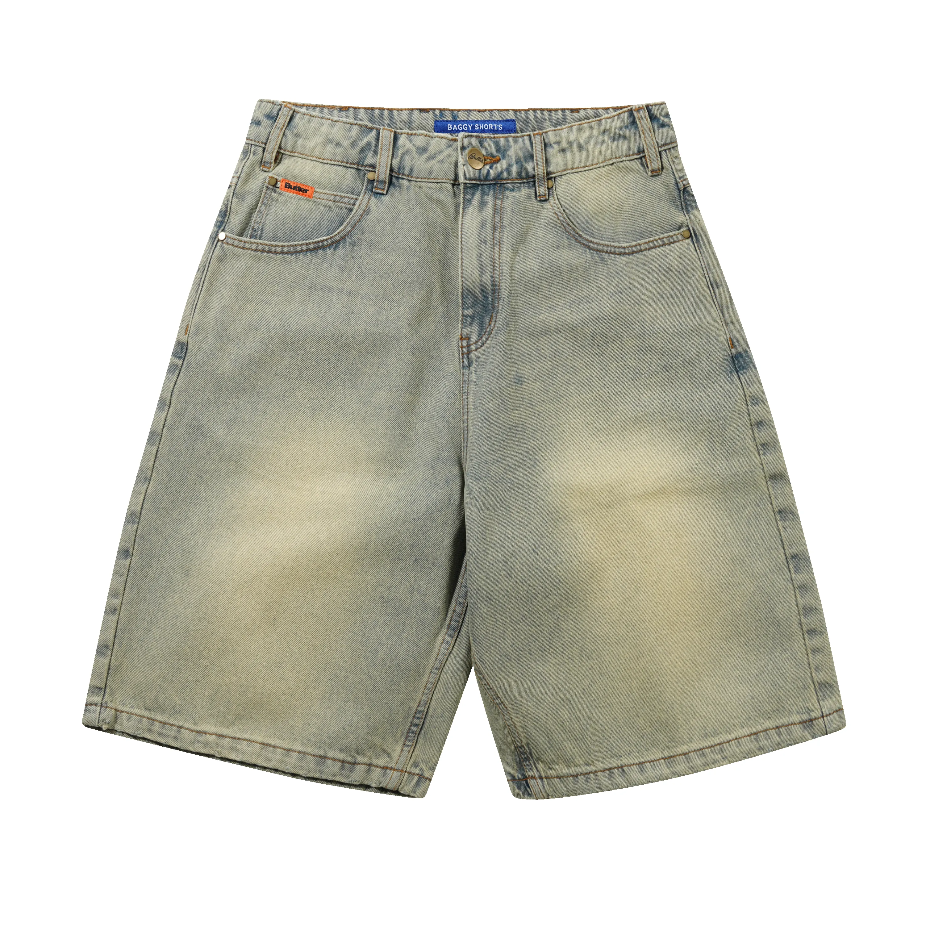 Baggy Denim Shorts, Distressed Light Blue sold by Butter