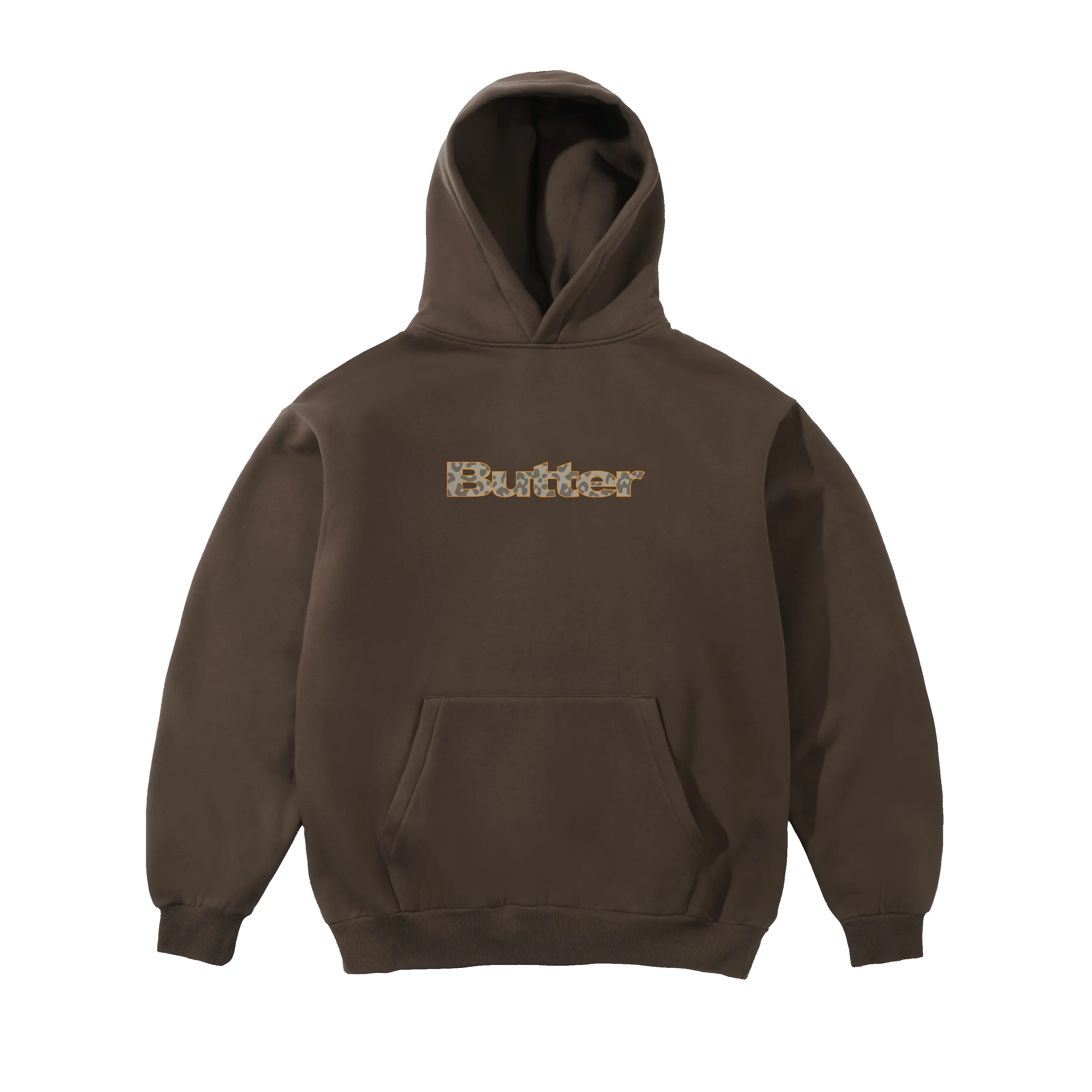 Leopard Print Logo Pullover Hood, Brown sold by Butter