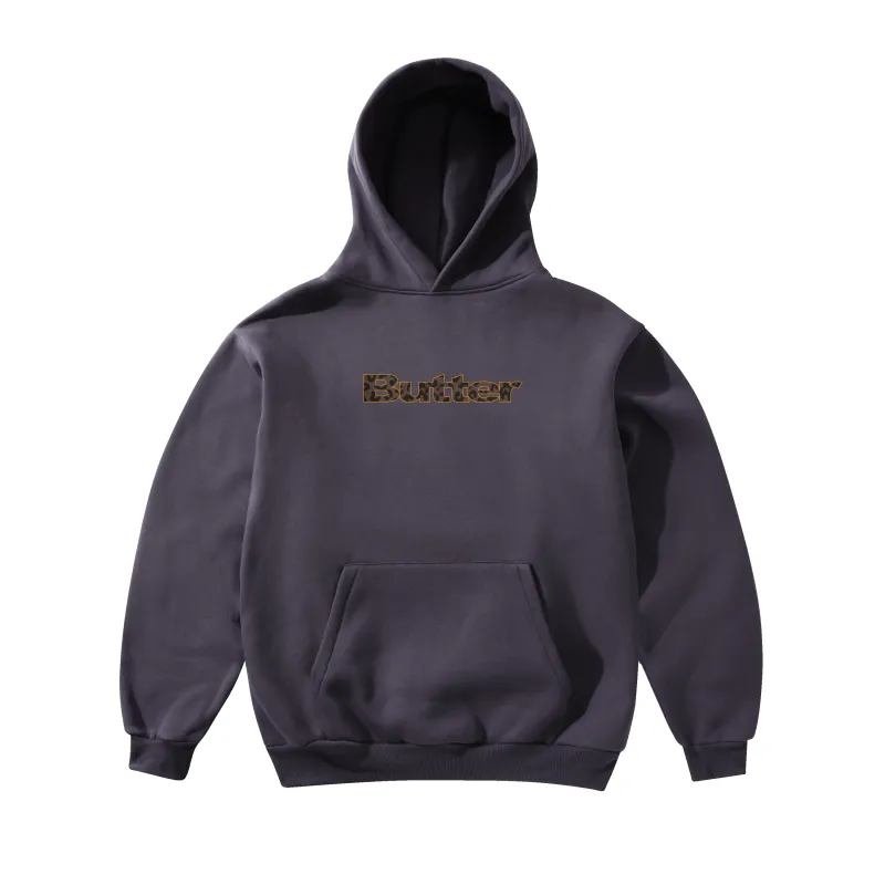 Leopard Print Logo Pullover Hood, Lead Blue made by Butter