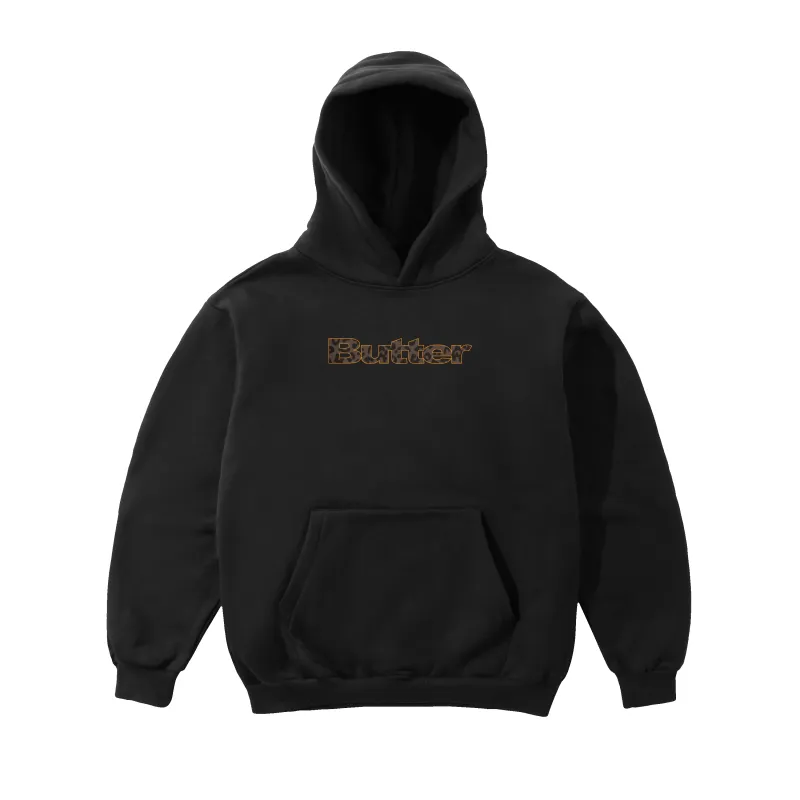Leopard Print Logo Pullover Hood, Black made by Butter