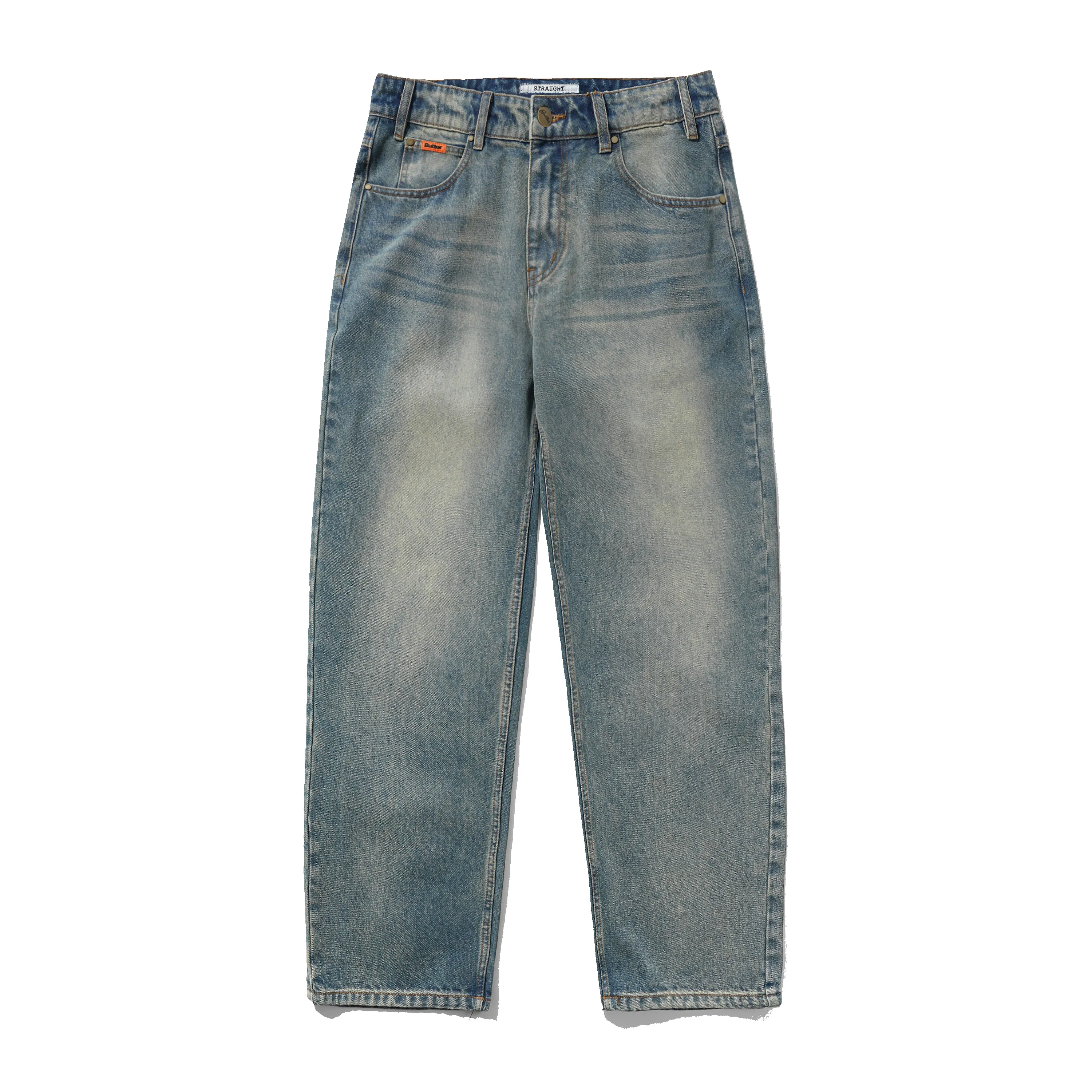 Straight Leg Denim Jeans, Distressed Mid Blue sold by Butter