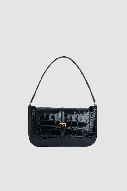 Miranda Black Croco Embossed Leather Shoulder Bag sold by BY FAR
