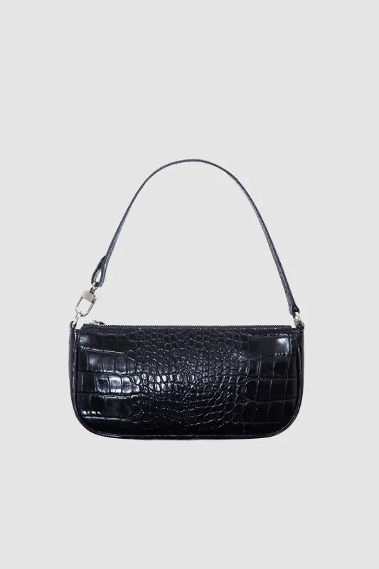Rachel Black Croco Embossed Leather Shoulder Bag made by BY FAR