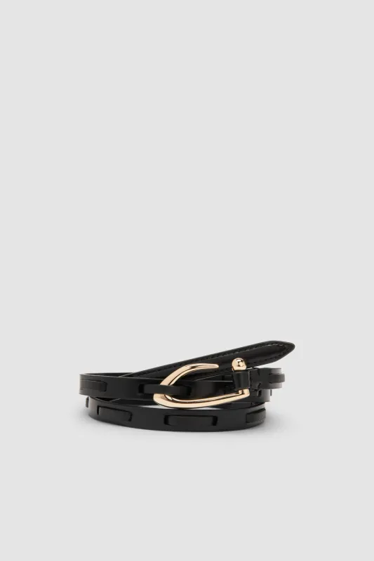 Chimera Interlaced Black Semi Patent and Nappa Leather Belt sold by BY FAR