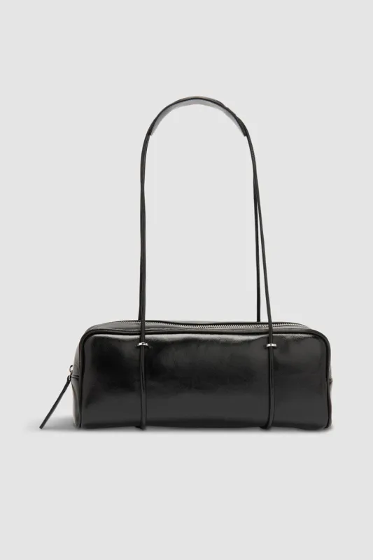 Kimberly Black Glossy Textured Leather Shoulder Bag sold by BY FAR